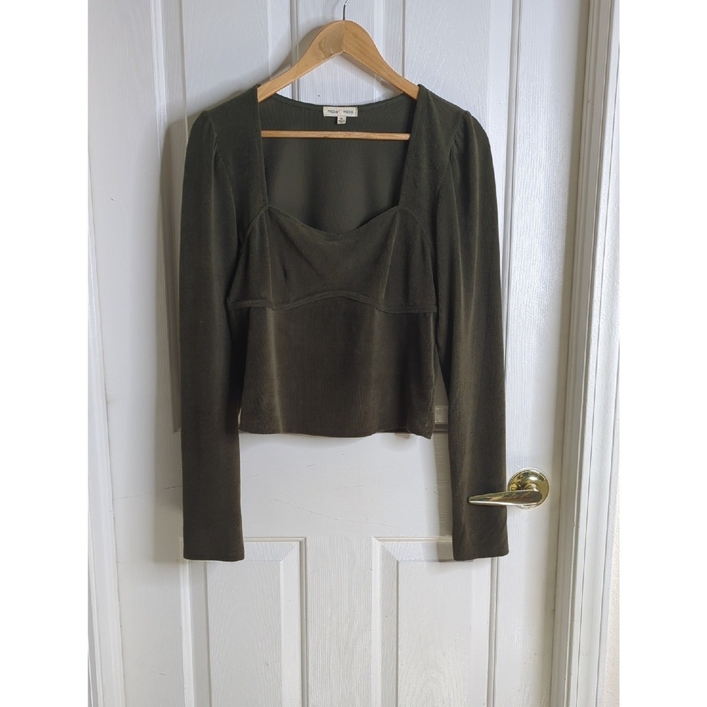 Moa Moa Olive Green Ribbed Square Neck Top